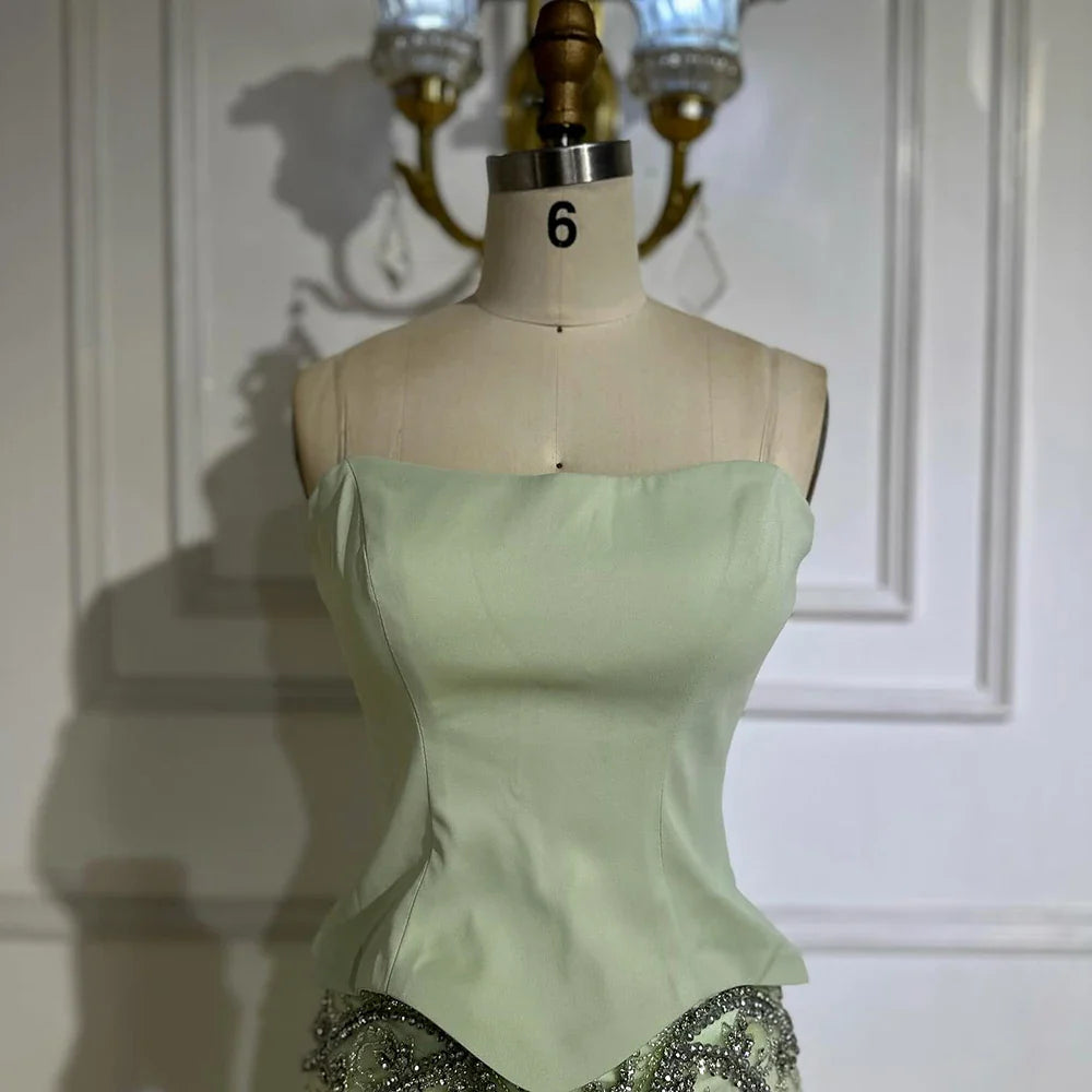 Elegantes, perlenbesetztes Abendkleid in A-Linie in Salbeigrün LA72809