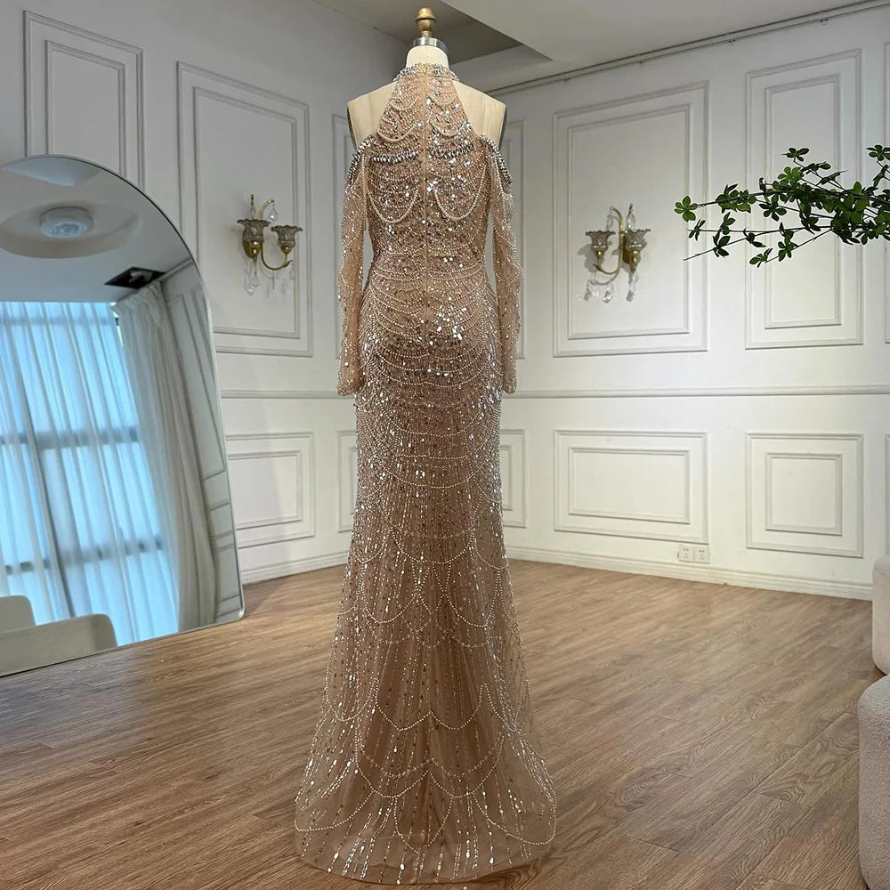 Nude Cutout Luxury Evening Dress Dubai Style for Women LA72607