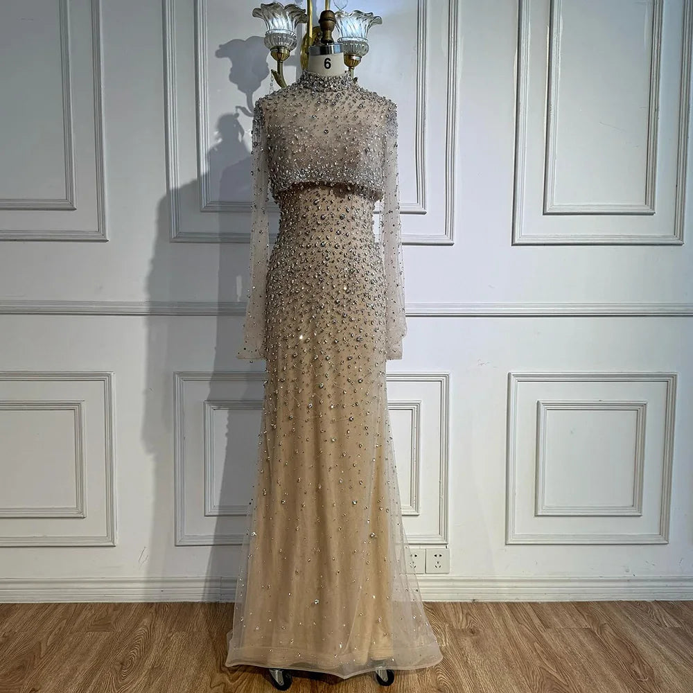 Luxury Turquoise Two Pieces Beaded Mermaid Evening Dress with Detachable Top LA73095