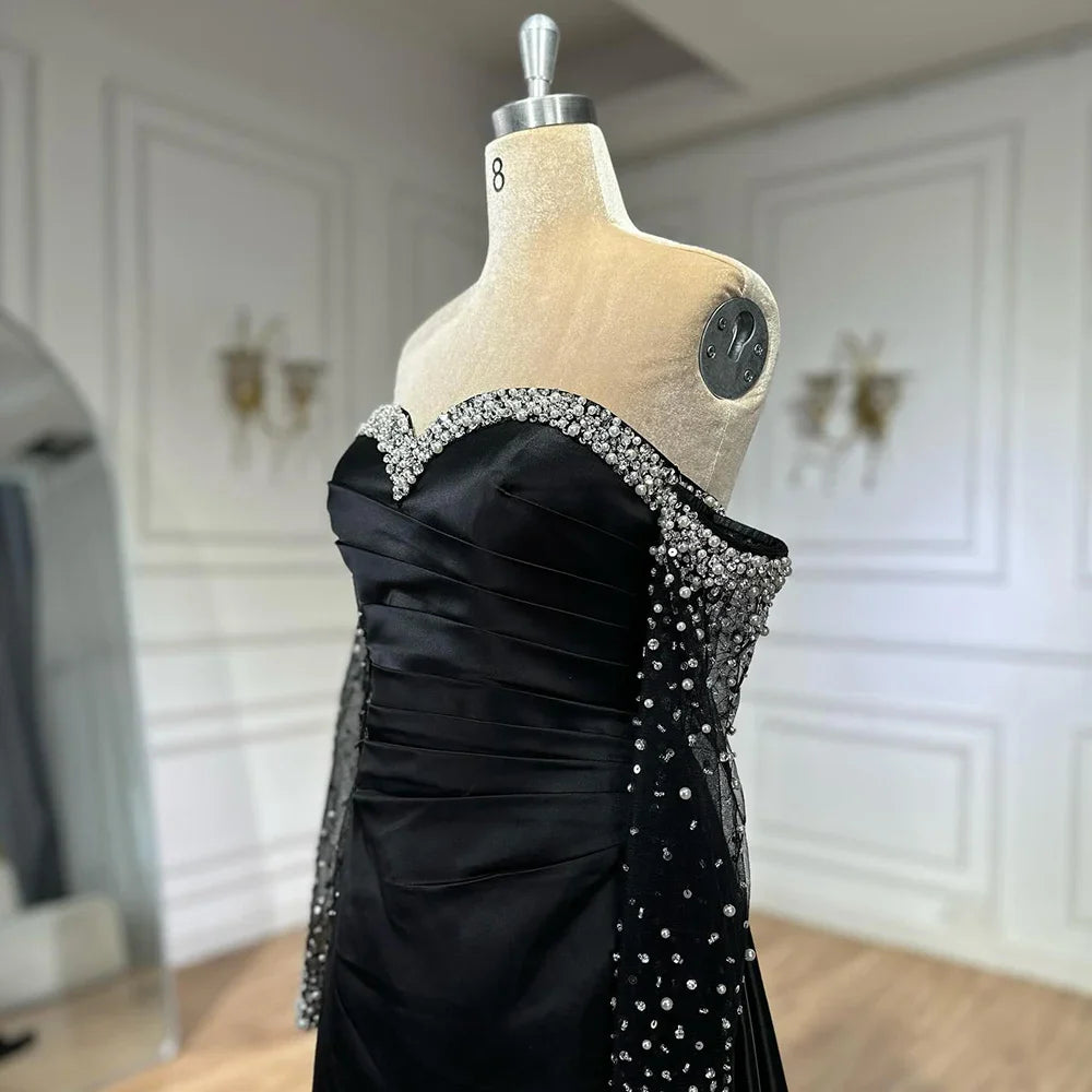 Elegant Yellow Mermaid Beaded Evening Gown with Detachable Sleeves LA72777
