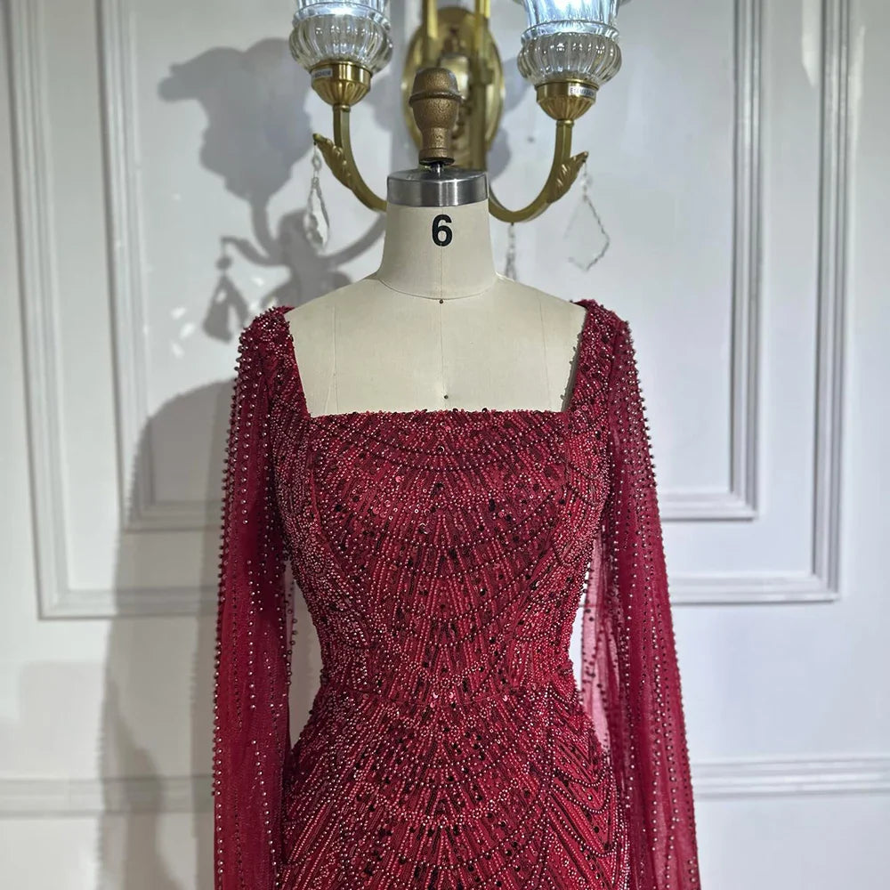 Luxury Arabic Mermaid Evening Dress with Cape Sleeves Plus SizeLA72590A