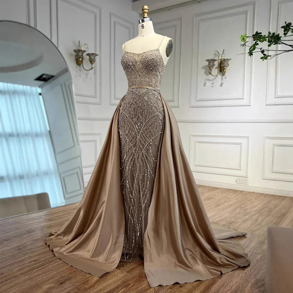 Sage Green Beaded Evening Dress Detachable Overskirt Party LA72733A