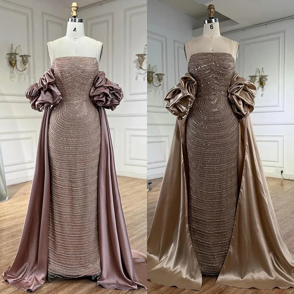 Luxury Arabic Dusty Rose Evening Dresses with Cape LA72543