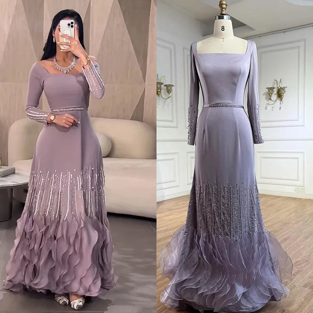 Luxury Lilac Ruffles Dubai Evening Dress Saudi Wedding Party LA72952