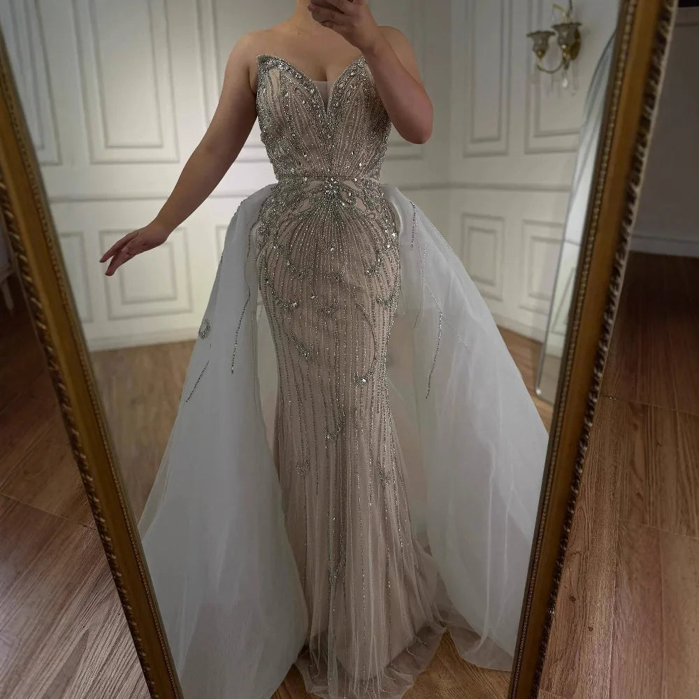 Luxury Turquoise Mermaid Evening Dress with Overskirt LA72880