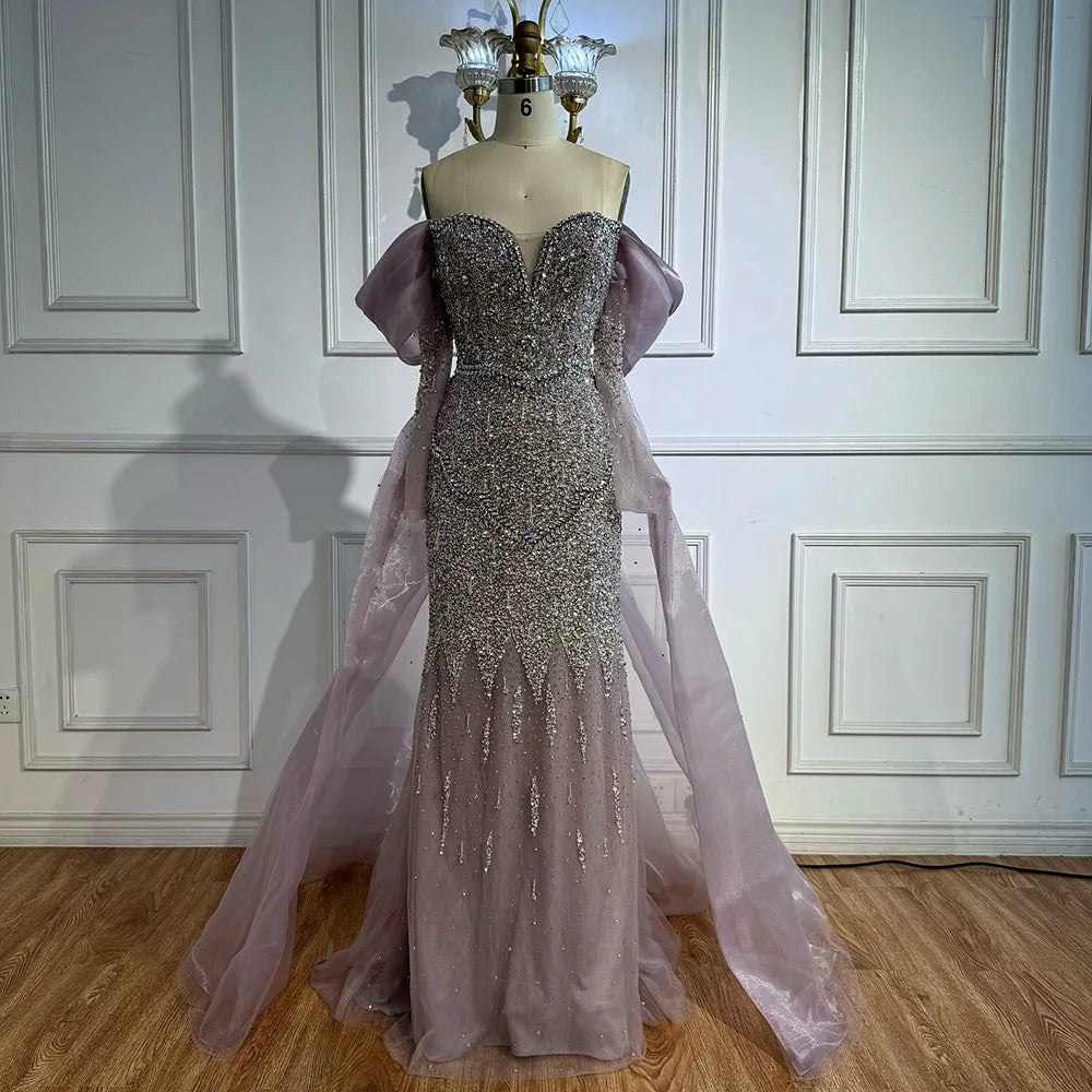 Luxury Nude Beaded Mermaid Evening Dress With Overskirt LA72879