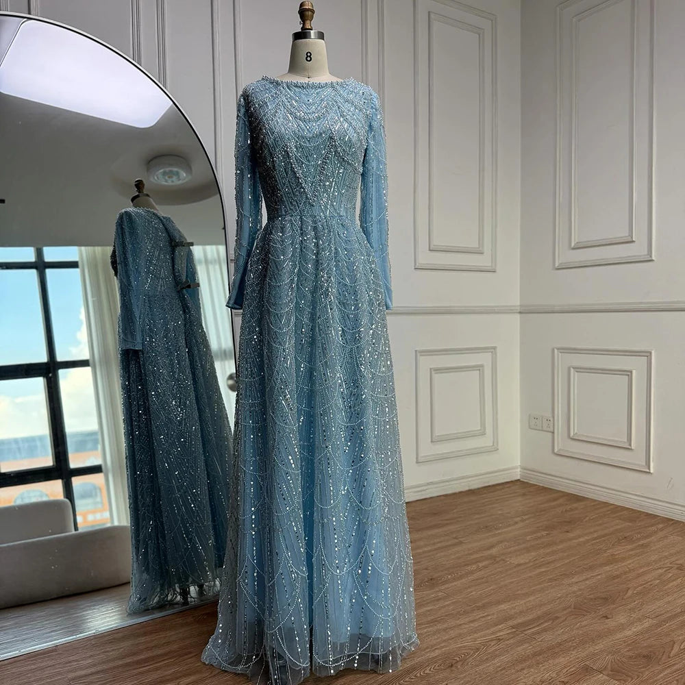 Luxury Olive Green Beaded A-Line Modest Evening Dress LA72738B