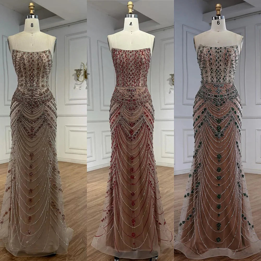 Luxury Green Beaded Saudi Arabic Evening Gown for Formal Occasion LA72842