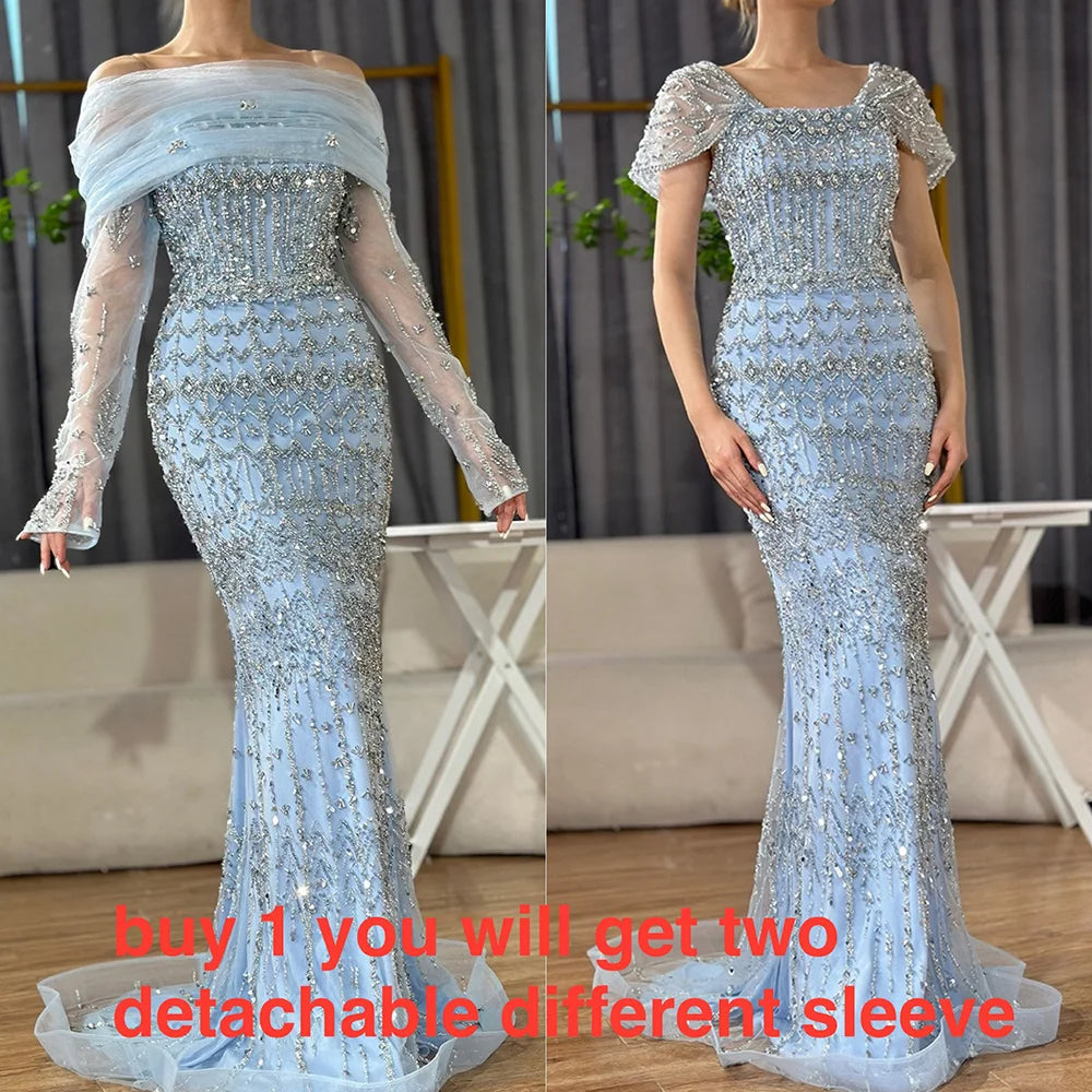 Luxury White Mermaid Beaded Evening Dress with Short Sleeves LA72714