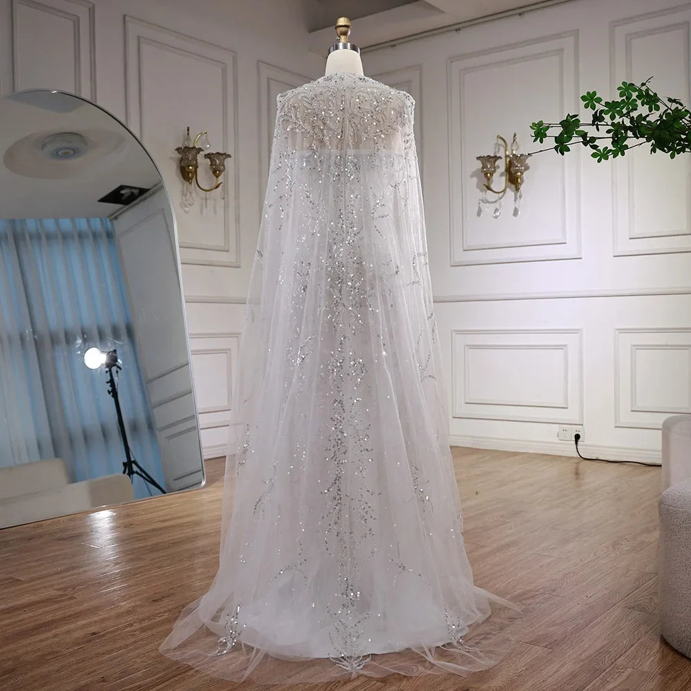 Luxury White Dubai Arabia Beading Evening Dress With Cape LA72870