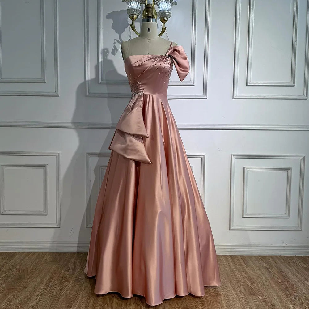 Luxury Yellow Satin One Shoulder A Line Evening Dress LA72794