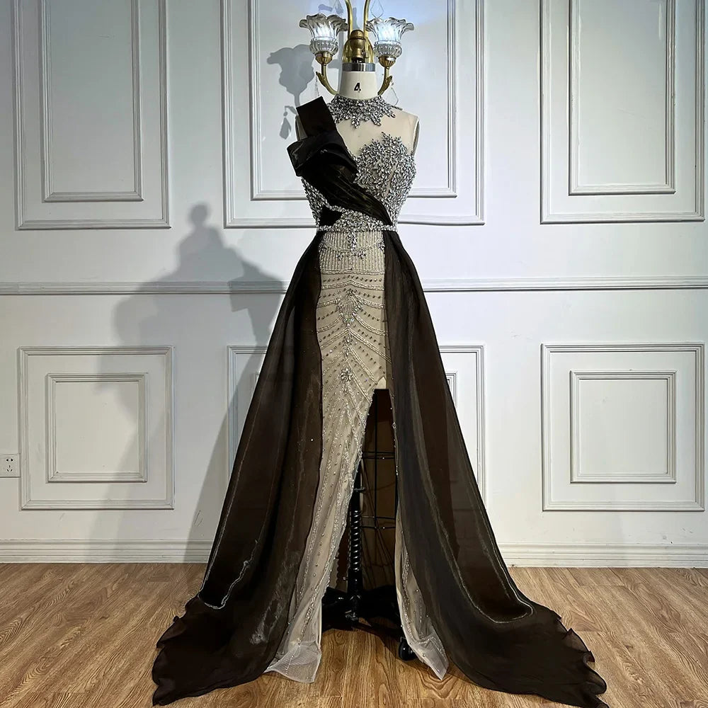 Luxury Beaded Arabic Evening Dress with Slit LA72769