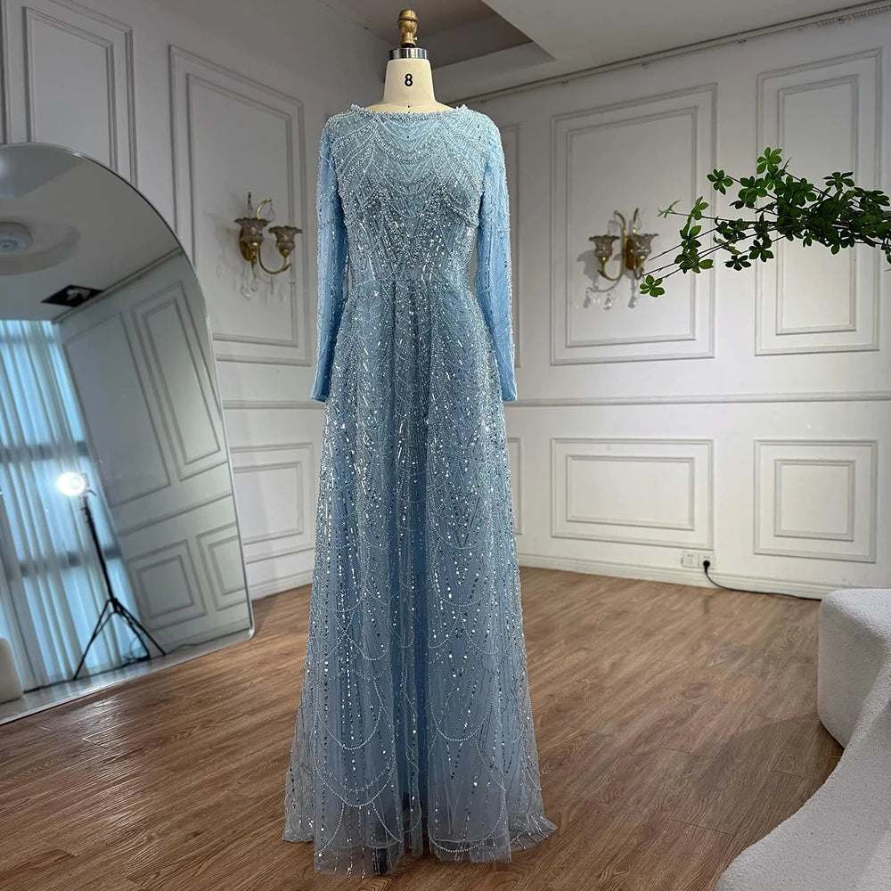 Luxury Olive Green Beaded A-Line Modest Evening Dress LA72738B