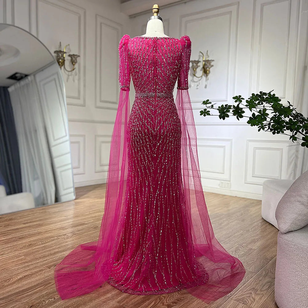 Luxury Fuchsia Evening Dress Mermaid Gown for Formal Occasion LA72774