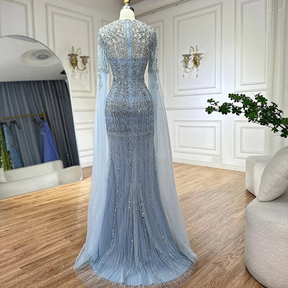 Dubai Caramel Elegant Cape Sleeve Luxury Beaded Evening Gown LA72775