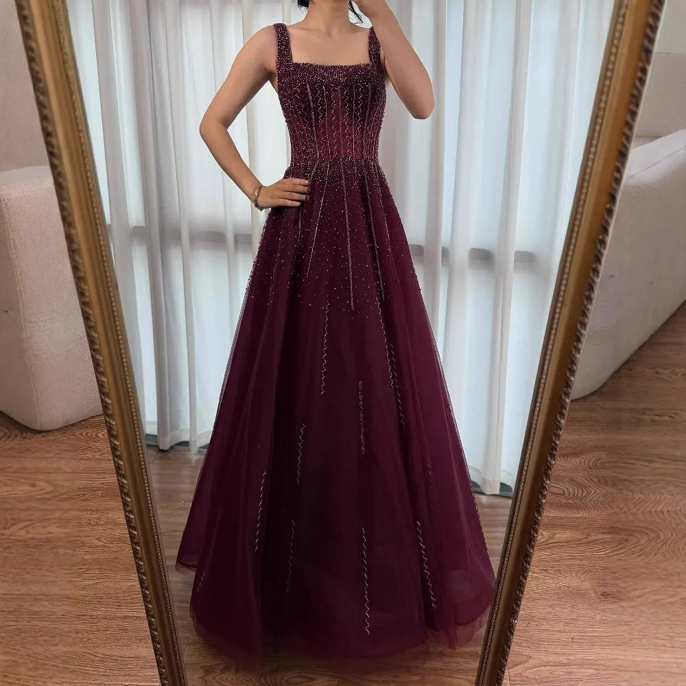 Purple Luxury Square Evening Dresses Arabic Gowns For Party Prom Dress Party LA72857
