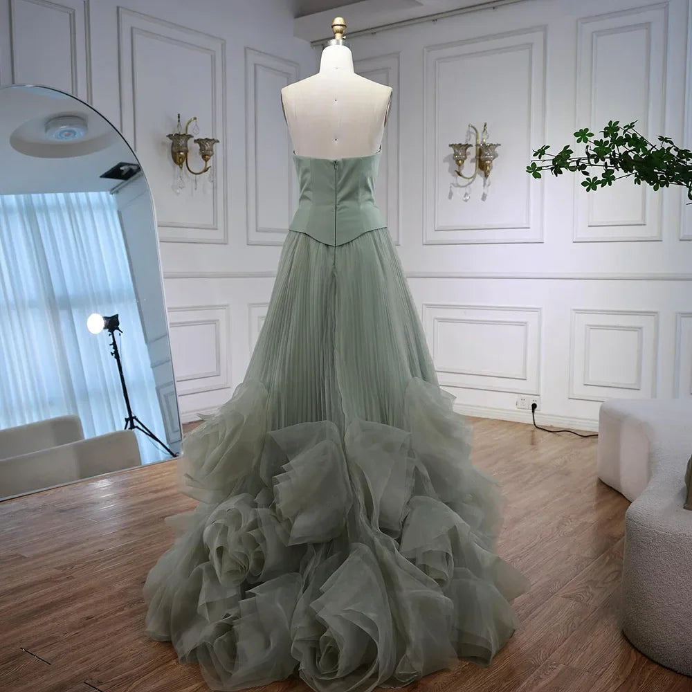 Elegant Sage Green 3D Flowers A Line Evening Dresses Gowns LA72913