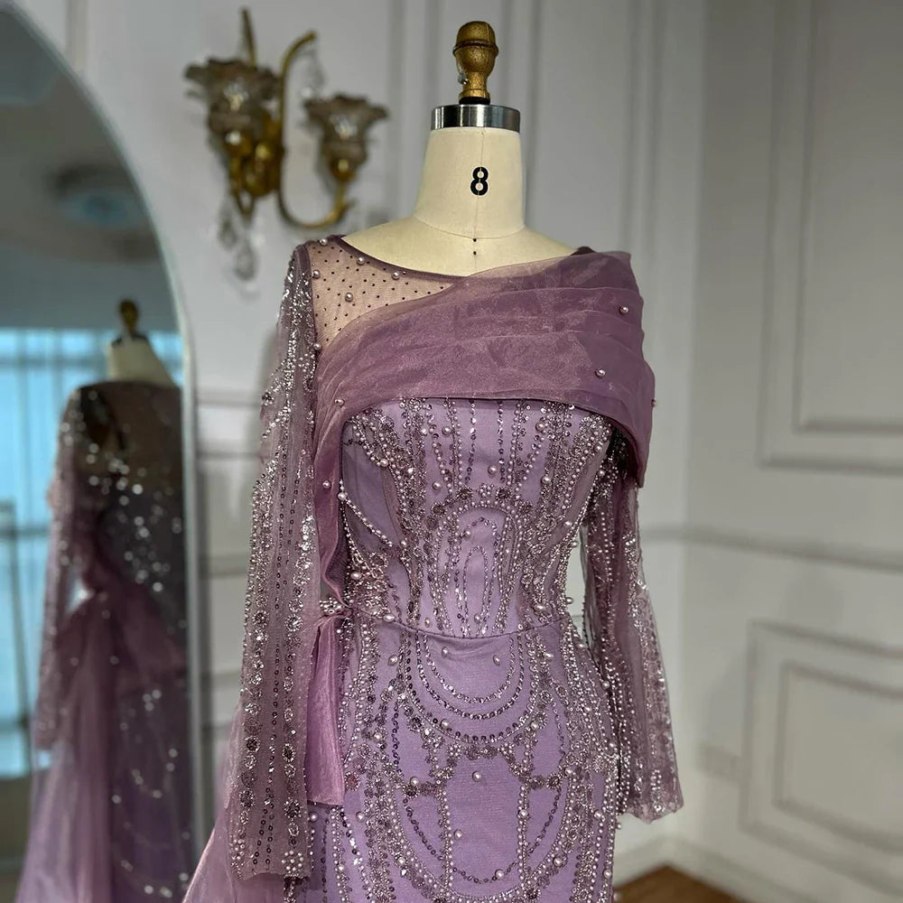 Luxury Pink Beaded Mermaid Evening Dress with Overskirt LA72348A