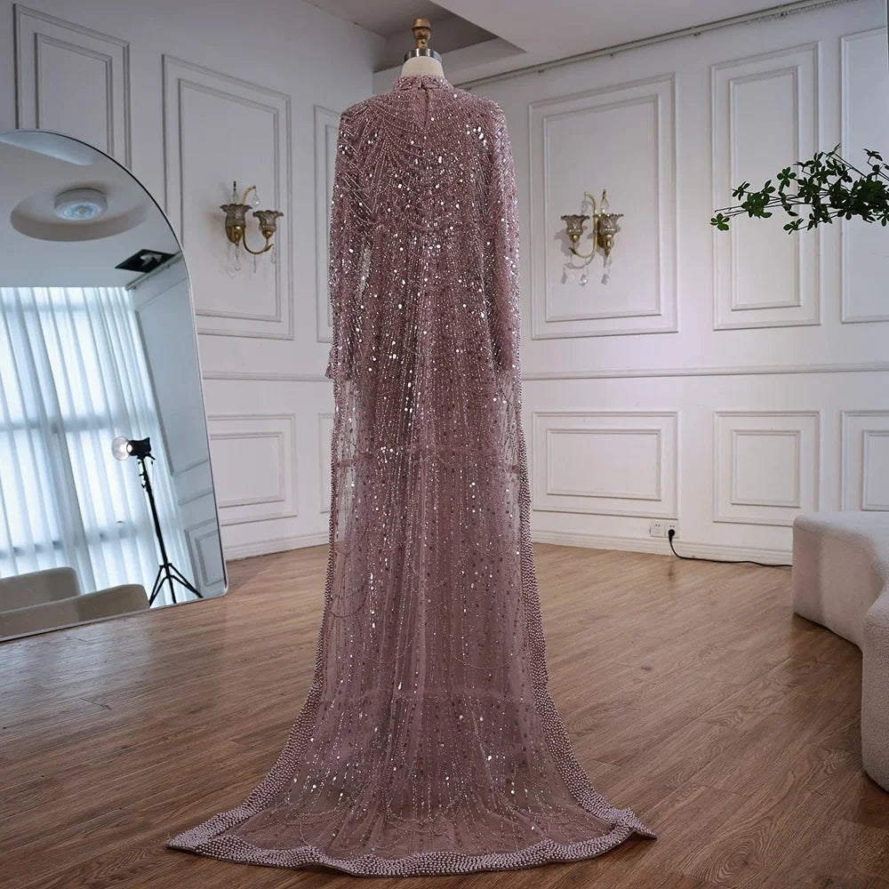 Luxury Nude Mermaid Evening Dress with Cape Dubai Arabic Style LA72032M