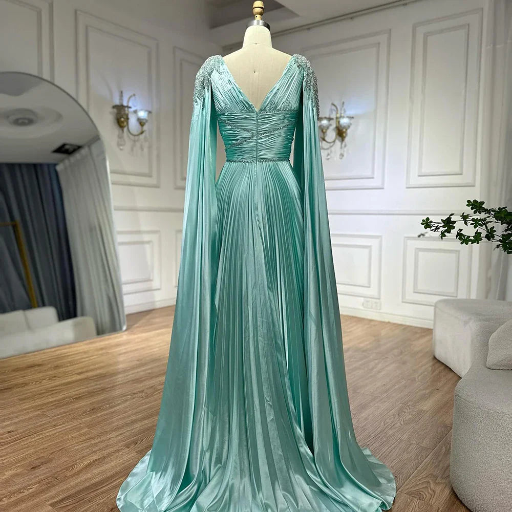 Rose Gold Beaded Satin A-Line Evening Dress with Cape Sleeves LA72663
