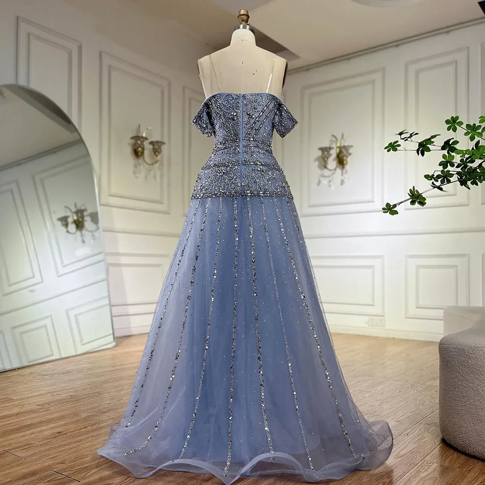 Serene Hill Off The Shoulder A-Line Caramel Beaded Luxury Evening Dress for Formal Occasion Saudi LA72709