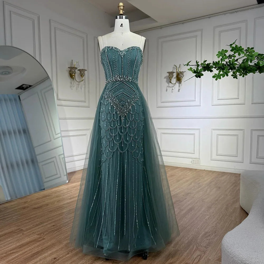 Luxury Gray Beaded Evening Dress with Overskirt LA73129