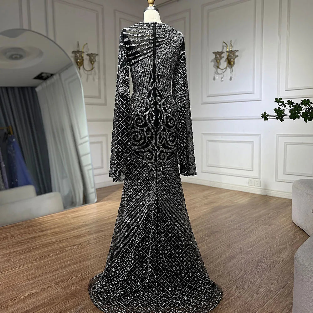 Luxury Flared Sleeves Caramel Beaded Mermaid Evening Dress LA72771