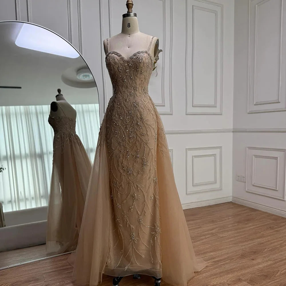 Luxury Nude Beaded Evening Dress with Overskirt 2025 LA73121