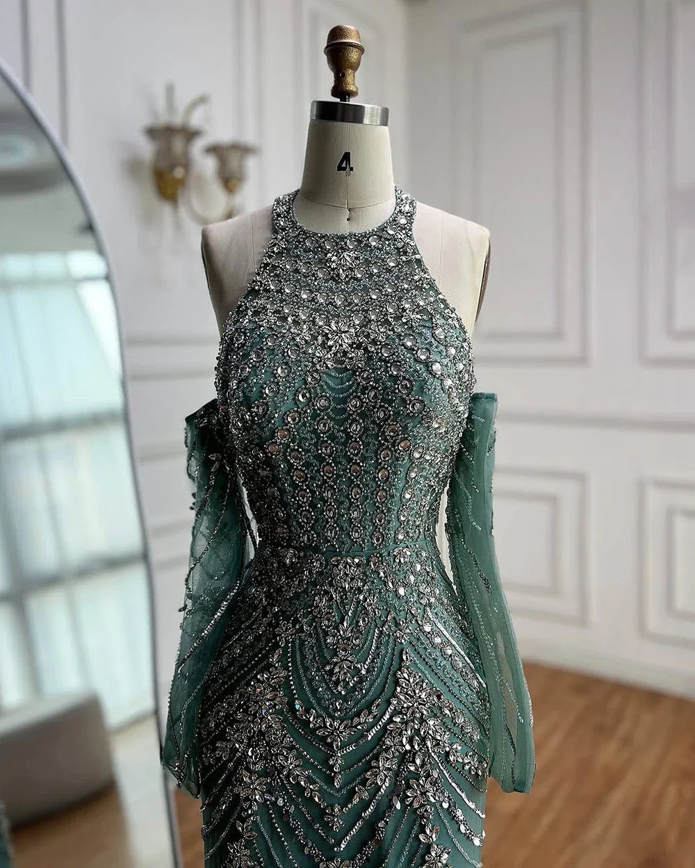Luxury Turquoise Halter Mermaid Evening Dress LA72980
