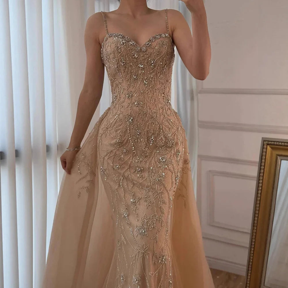 Luxury Nude Beaded Evening Dress with Overskirt 2025 LA73121