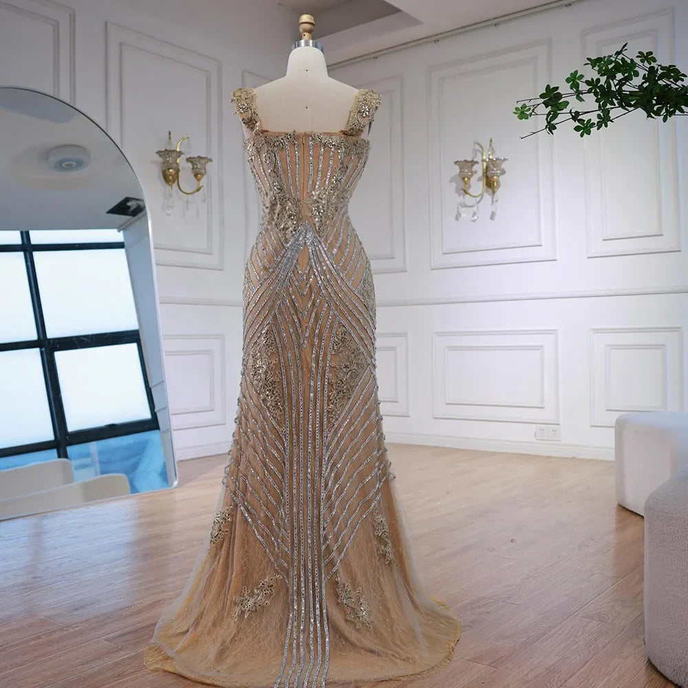 Luxury Silver Gray Off Shoulder Mermaid Evening Dress LA73018