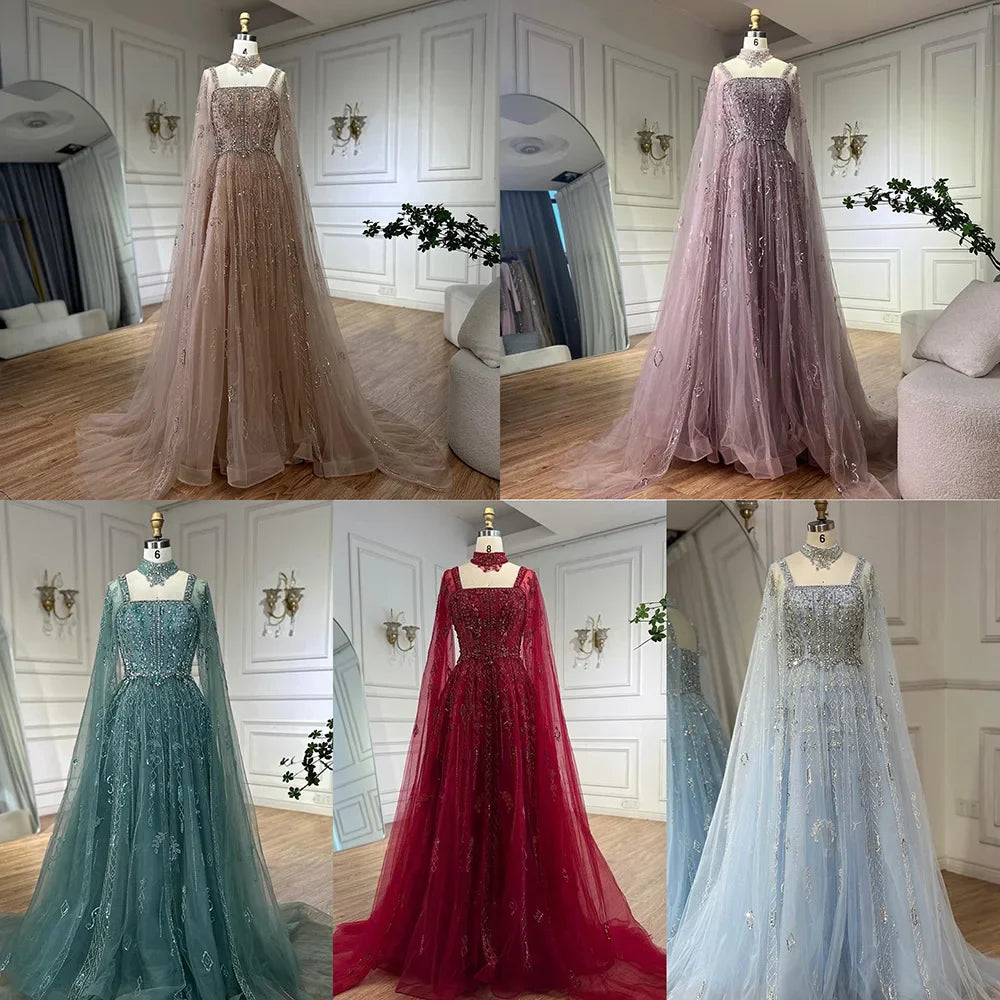 Luxury Designer Nude A-Line Crystal Beaded Arabic Evening Dress LA72764