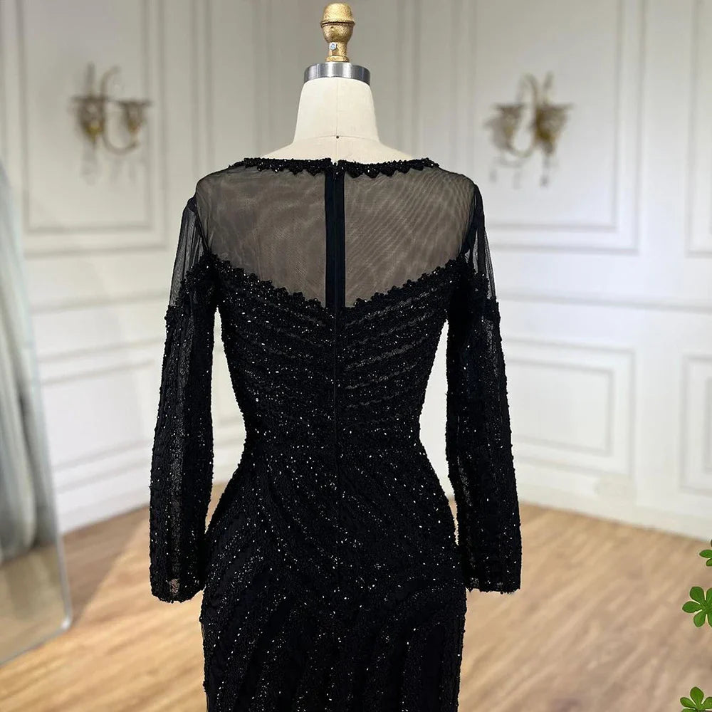 Luxury Dubai Arabic Elegant Black Mermaid Luxury Dubai Purple Evening Gown with Dress for Women's Party LA72656