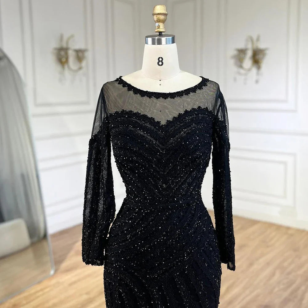 Luxury Dubai Arabic Elegant Black Mermaid Luxury Dubai Purple Evening Gown with Dress for Women's Party LA72656
