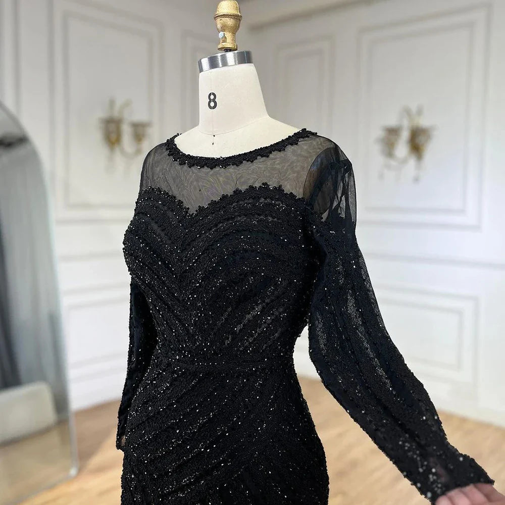 Luxury Dubai Arabic Elegant Black Mermaid Luxury Dubai Purple Evening Gown with Dress for Women's Party LA72656