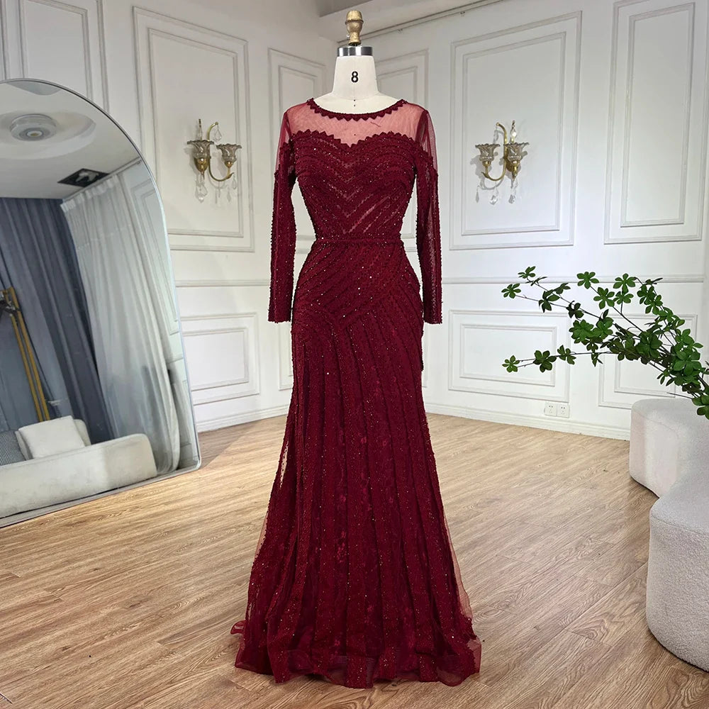 Luxury Dubai Arabic Elegant Black Mermaid Luxury Dubai Purple Evening Gown with Dress for Women's Party LA72656