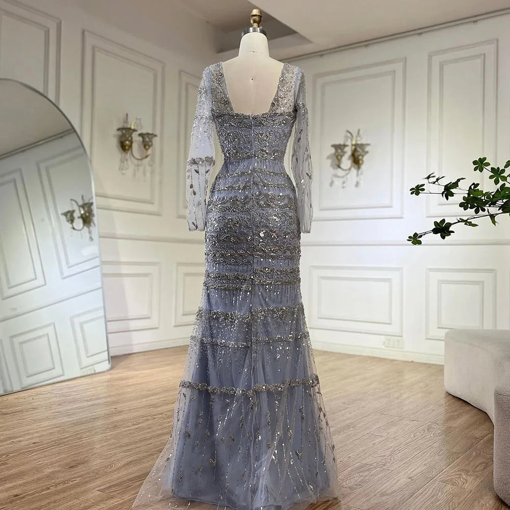 Luxury Dubai Arabic Sage Green Mermaid Evening Dress Gowns for Party LA72126A