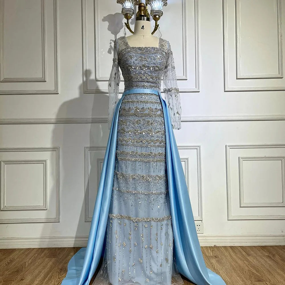 Luxury Dubai Arabic Sage Green Mermaid Evening Dress Gowns for Party LA72126A