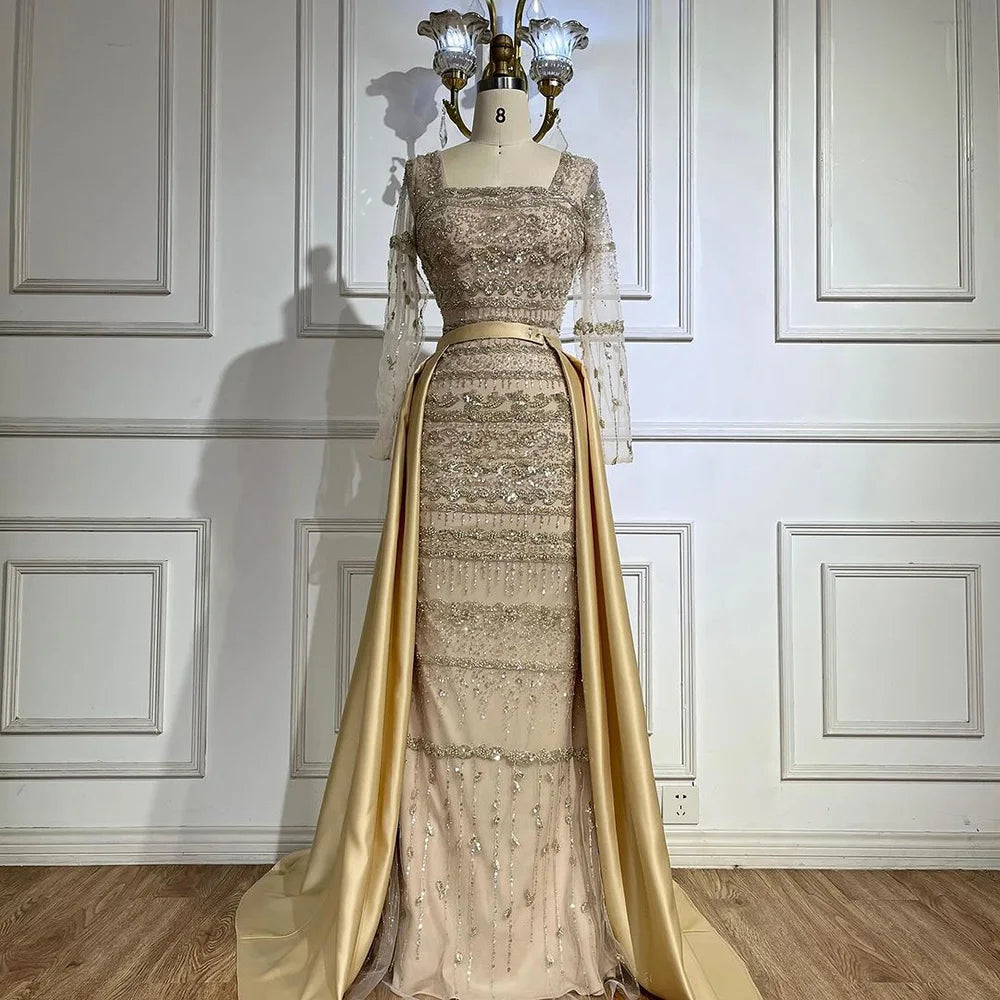 Luxury Dubai Arabic Sage Green Mermaid Evening Dress Gowns for Party LA72126A