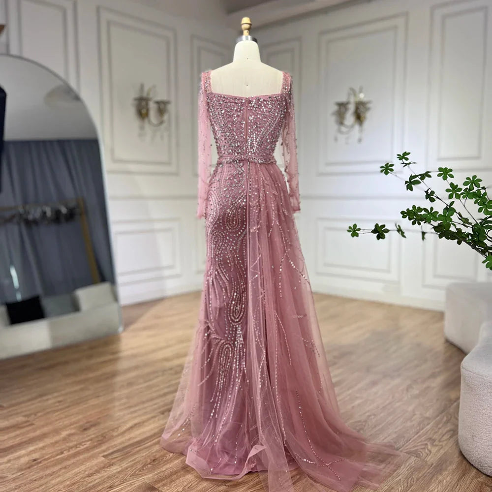 Muslim Pink Elegant Mermaid Gowns with Long Sleeve LA72441