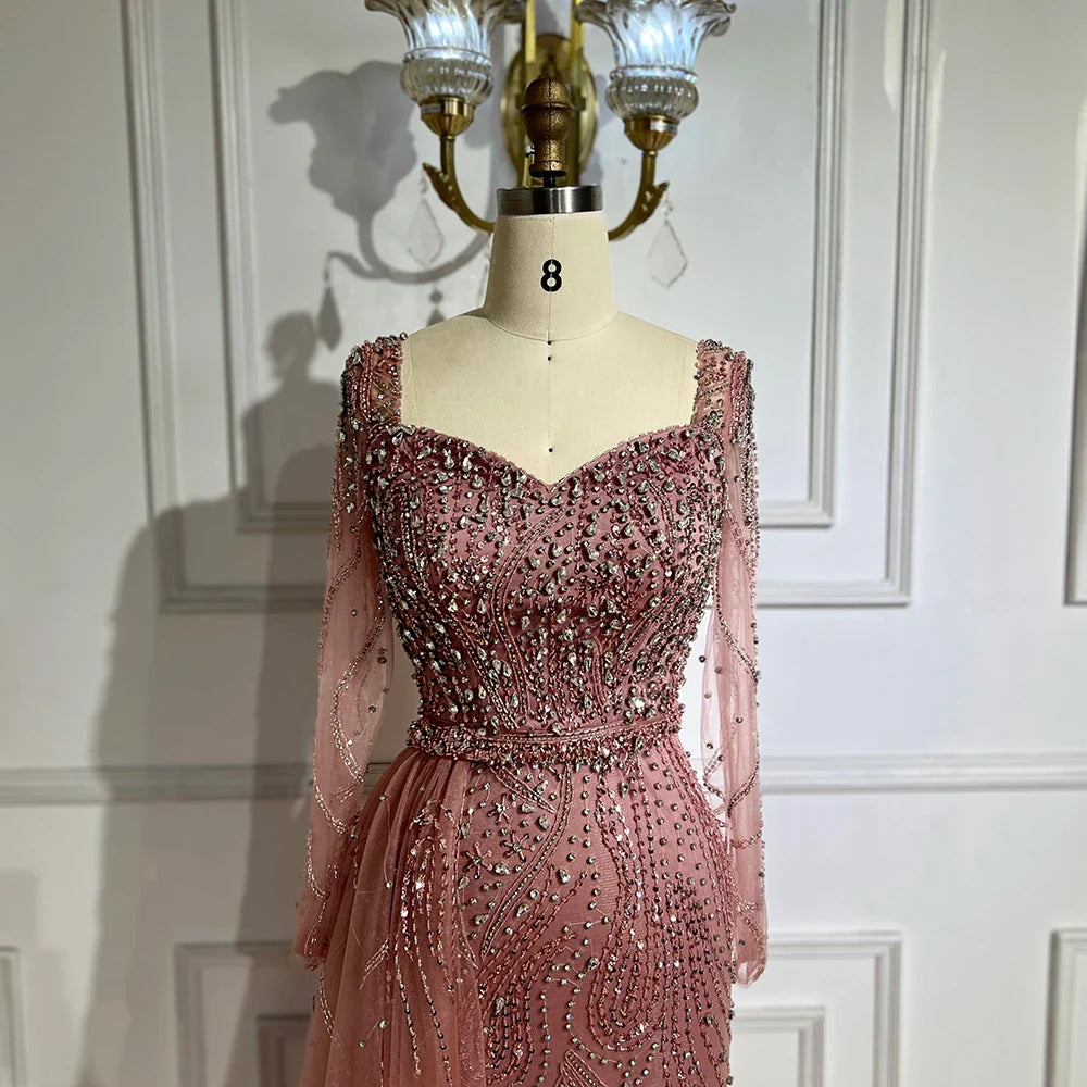 Muslim Pink Elegant Mermaid Gowns with Long Sleeve LA72441