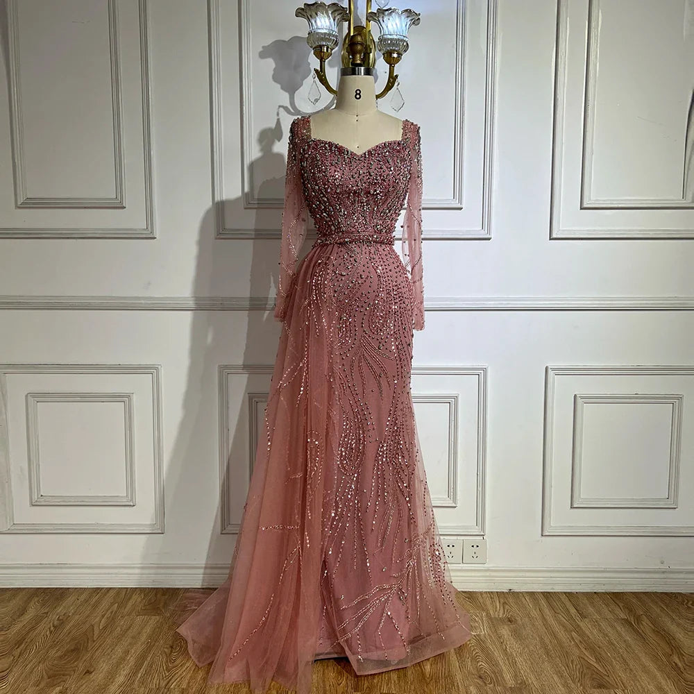 Muslim Pink Elegant Mermaid Gowns with Long Sleeve LA72441