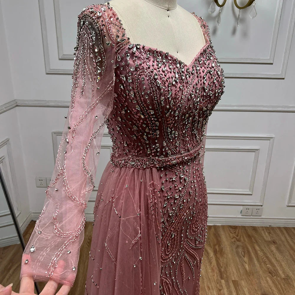 Muslim Pink Elegant Mermaid Gowns with Long Sleeve LA72441