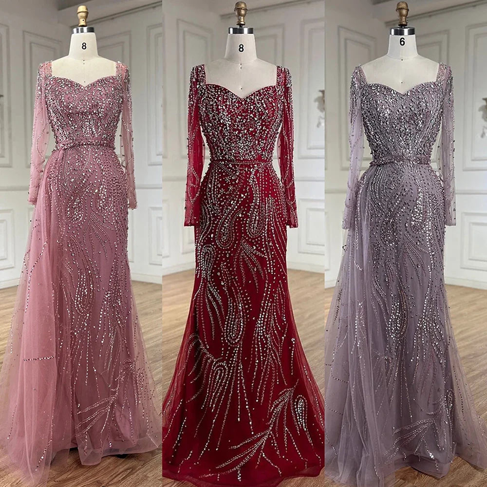 Muslim Pink Elegant Mermaid Gowns with Long Sleeve LA72441