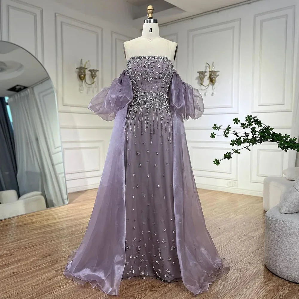 Luxury Beaded Tassel Black Evening Dress with Straps Cape LA72002