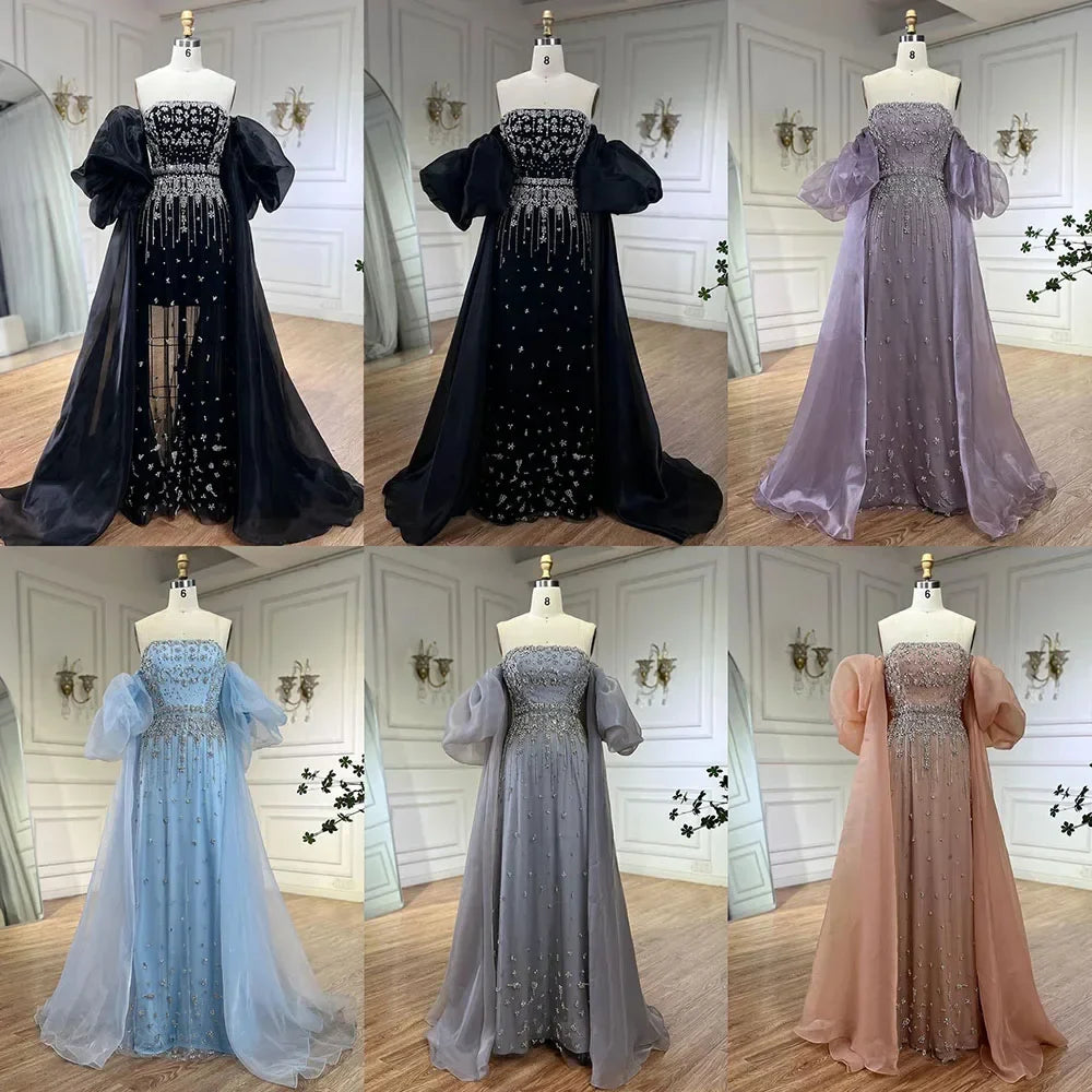 Luxury Beaded Tassel Black Evening Dress with Straps Cape LA72002