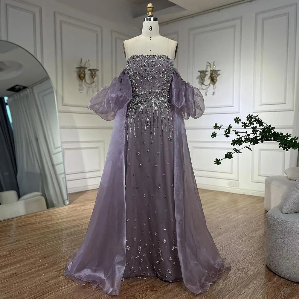 Luxury Beaded Tassel Black Evening Dress with Straps Cape LA72002