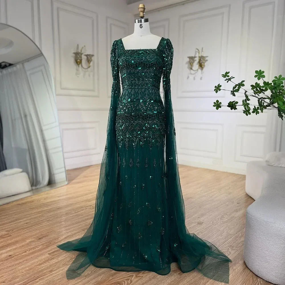Luxury Wine Red Evening Dress with Cape Sleeves LA72355A