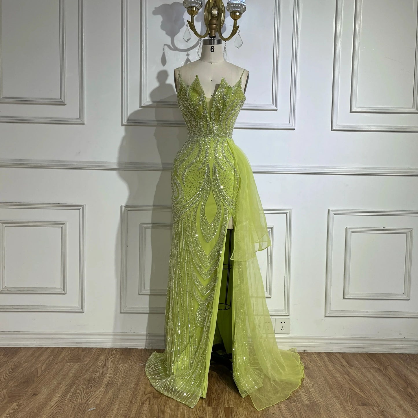 Serene Hill Light Pink Spaghetti Strap Evening Dresses Gowns Mermaid Beaded Elegant Overskirt For Women Party LA72378A