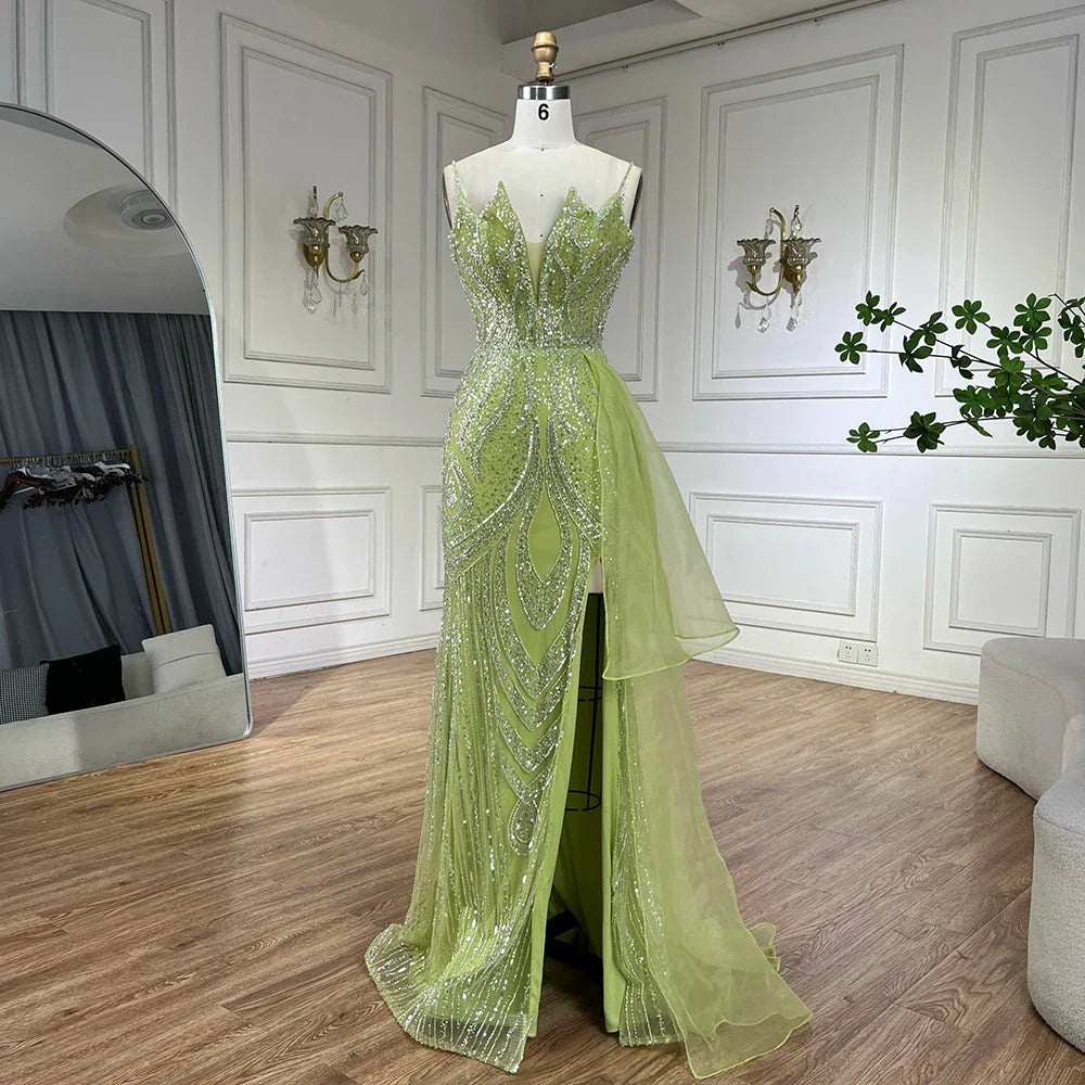 Serene Hill Light Pink Spaghetti Strap Evening Dresses Gowns Mermaid Beaded Elegant Overskirt For Women Party LA72378A